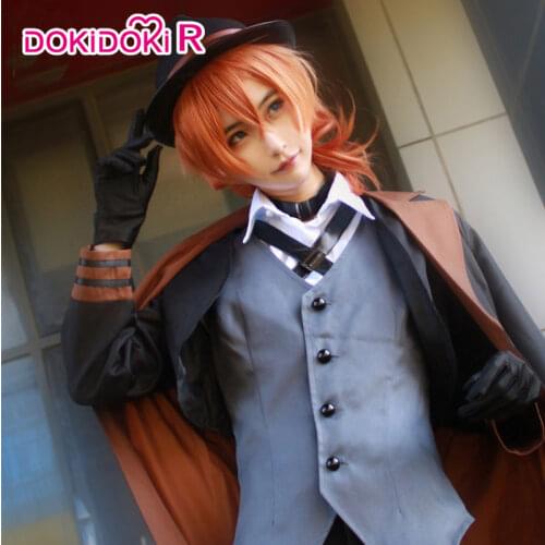 DokiDoki-R Anime Bungo Stray Dogs Nakahara Chuya Cosplay Costume With Wig Bungo Stray Dogs Cosplay Nakahara Chuya Costume