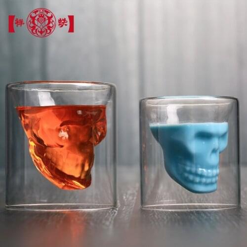 Skull double transparent glass wine glass water glass crystal skull beer glass creative insulation cup set personality bar