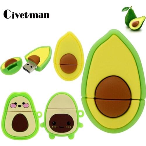 Pen Drive 128G Cute Cartoon Avocado Pear Fruit USB Flash Drive 8GB 16GB 32GB 64GB USB 2.0 Flash Memory Stick Disk 256GB Pendrive