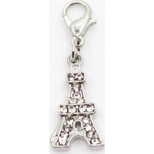 Hot Selling 10pcs/lot Eiffel Tower Crystal Dangle Charms Lobster Clasp DIY Bracelet Necklace Pendants Jewelry Hanging Charms