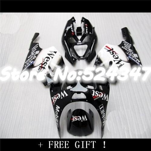 Free Custom WEST White Black For Kawasaki ZX7R 96 97 98 99 00 01 02 03 ZX 7R ZX636 ZX-7R 96-03 ABS Fairing Kit