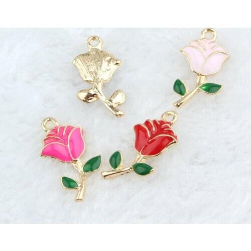 Hot 10 pcs/Iot DIY Fashion Charms Enamels Gifts Rose Alloy Pendant Making Hair Bracelet Necklace Jewelry Accessories 2018 New