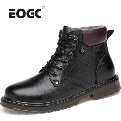 Genuine Leather Lace Up Men Boots Handmade Plus Size Men Shoes Warm Winter Ankle Snow Boots Men Dropshipping