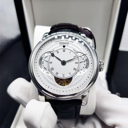 BORMAN 2021 Shanghai Movement Automatic Watch Self-Winding Waterproof Genuine Leather Strap Skeleton Watch Men Top Brand Luxury