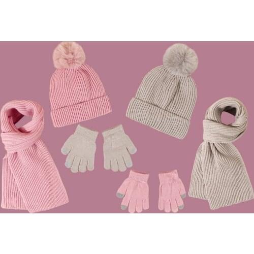 Three-piece Scarf Hat Set Baby Girls Children Beanies Knitted Skullies Hats Kids Winter Warm Wool Crochet