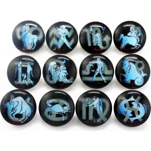 Newest Mix 10pcs/lot 12 constellation Snap Buttons Charms Print 18mm Glass Buttons Fit DIY Snap Bracelets&Bangle Jewelry