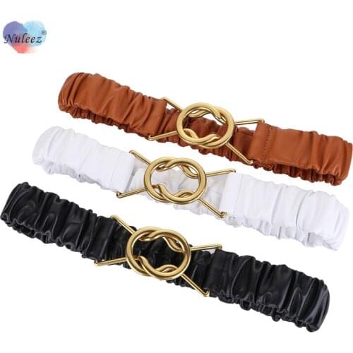 Nuleez genuine sheep leather Elasticated belt women coat accessory fashion copper button decoration