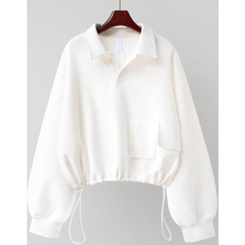 Early spring 2021 new loose top drawstring high waist sweater thin long sleeve short jacket womens fashion