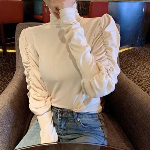 Korean Harajuku Long-sleeved Bottoming Shirt Women Solid Color High collar Slim Bottoming Women Shirts Black Girlfriends