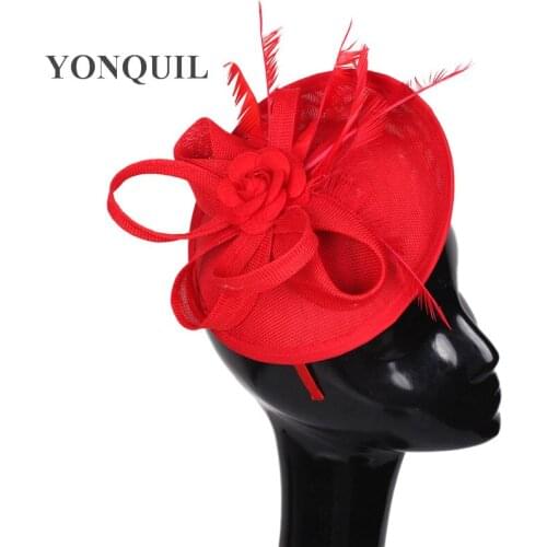 Red Kenducky Party Fascinators Wedding Chapeau Hats For Elegant Female Married Race Fedora Cap Hair Accessories New SYF23