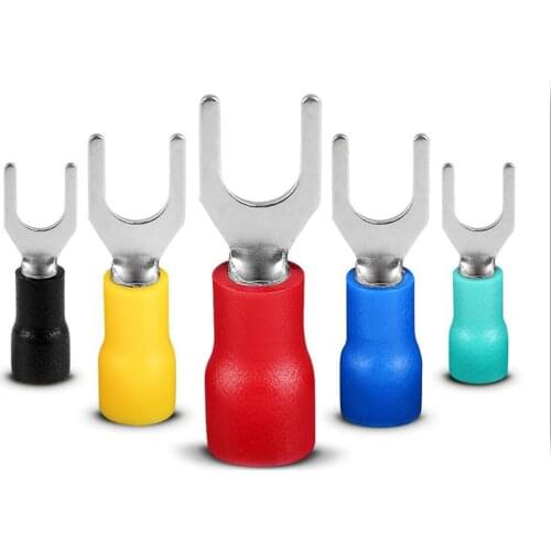 Fork shaped cold pressed insulated terminals, U-shaped and Y-shaped wiring terminals, sv2-3.2, 100 pieces, 0.5-thick copper tinn