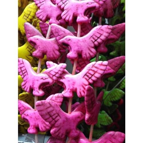 Total 13 pcs beads 48x22mm Bright pink bead carved eagle hawk howlite stone Loose Beads