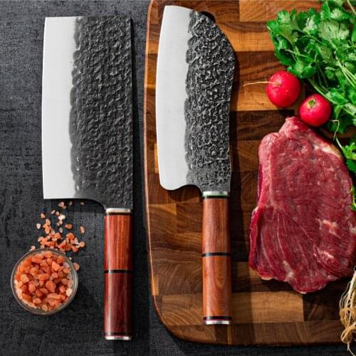 Stainless Steel Janpan Kitchen Knives Sharp Blade Red Sandalwood Handle Knife Meat Fish Fruit Cooking Knives
