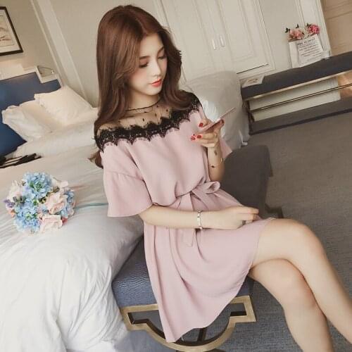 4Xl Plus Big Size Women Clothing 2021 Spring Summer Style Korean New Mesh Stitch Pink Black Cute Sweet Party Dress Female A4299