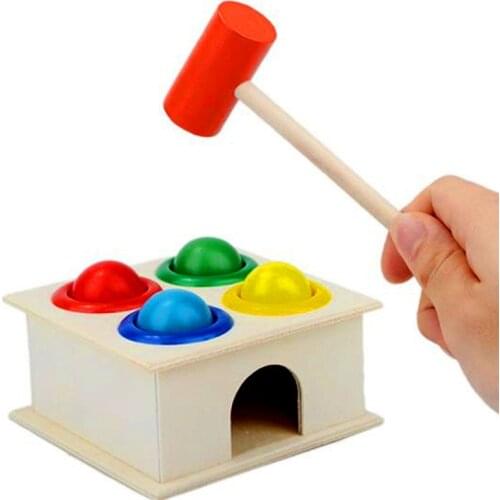 1 Set Wooden Hammering Ball Hammer Box Children Fun Playing Hamster Game Toy Early Learning Educational Toys