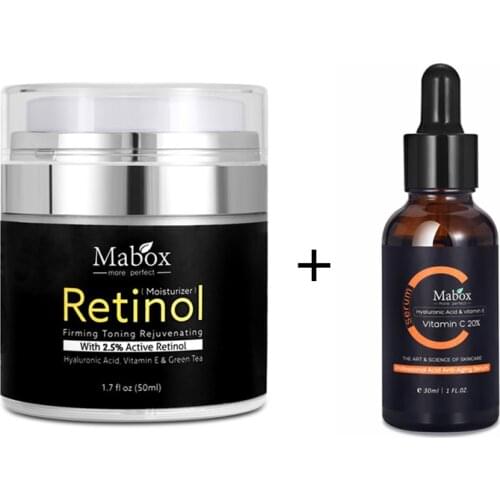 MABOX 1 Set 20% Vitamin C serum and 2.5% Retinol Serum Anti Wrinkle Day Moisturizer Cream Vitamin C Facial Serum Skin Care Set