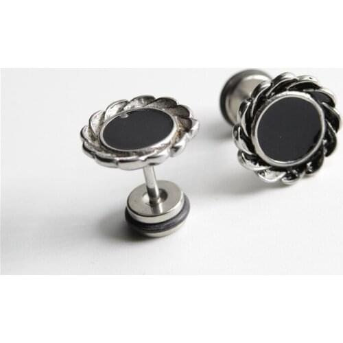 1pc Punk Style Black Circular Lace Earrings Hip Hop Rock Stainless Steel Earring Men Womens Nightclub Party Jewelry Accessories