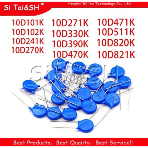 10PCS Varistor 10D101K 10D102K 10D241K 10D270K 10D271K 10D330K 10D390K 10D470K 10D471K 10D511K 10D820K 10D821K piezoresistor