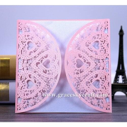 20pcs/lot free shipping 150*150mm laser cutting Love Heart Shaped wedding invitations cards text customized for party invitation