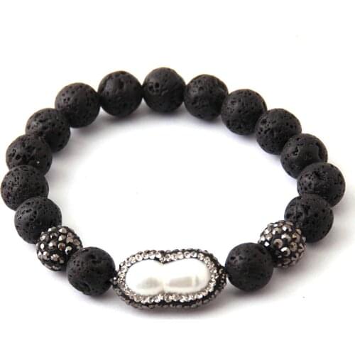 Free Shipping Black Stone Armband Pave Ball Beads Pearl Dress Bracelets & Bangles