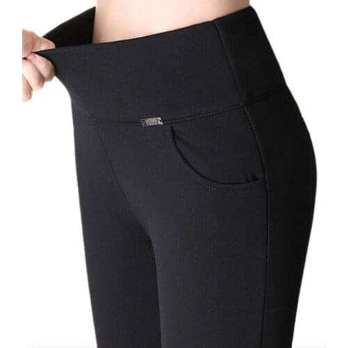S-4XL Women Pants Solid Slim High Waist Long Trousers Pencil Trousers Fall Pocket Pants Women Ladies Pants Femme 2020 New
