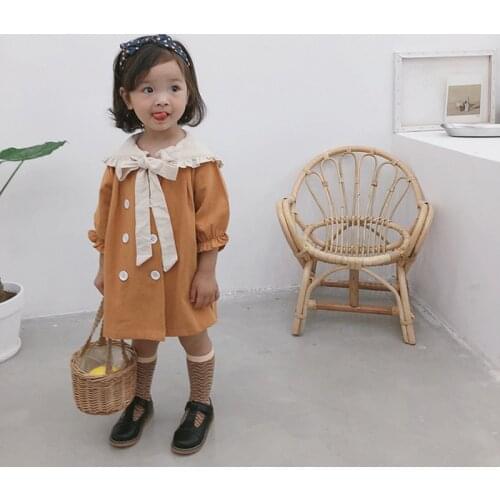 Kids Dresses For Girls Autumn New Doll Large Lapel Double-Breasted Princess Dress Baby Girls Dress