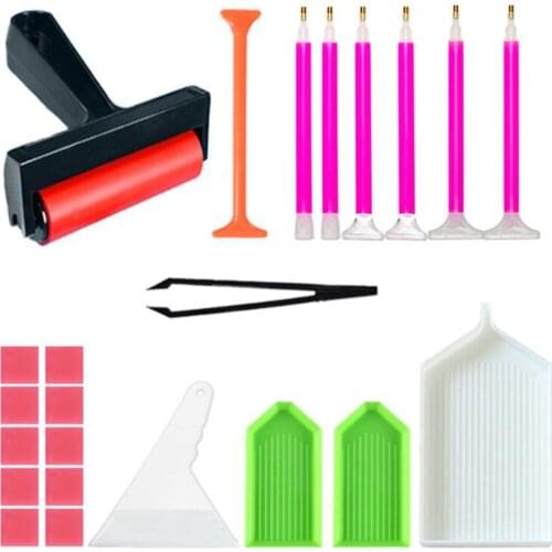 DIY Diamond Embroidery Accessories 5D Diamond Painting Tool Tray Pen Tools Set Mosaic Glue Pen Kit Tweezers roller Storage Box