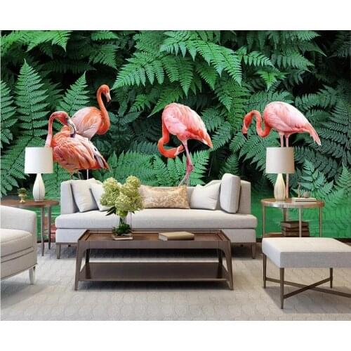 Custom mural wallpaper 3D hand-painted tropical rainforest plant flamingo hall bedroom background wall decorative painting