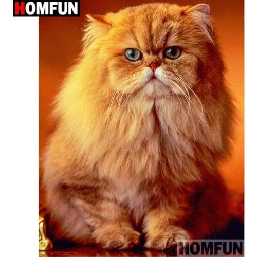 HOMFUN Full Diamond Embroidery "Animal cat" Diamond Painting Cross Stitch Patterns Rhinestone Unfinished Home Decor A27743