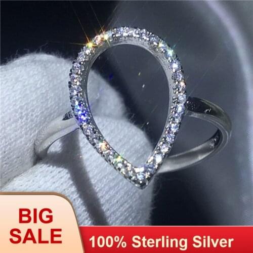 Hollow Pear shape Promise ring 100% Soild Silver color Jewelry AAAAA Zircon cz Engagement wedding band rings for women