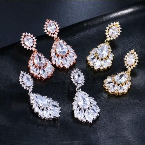 ORZTOON Korean Fashion Water Drop Zircon Earrings For Women Luxury Shiny Engagement Wedding Dinner Bridal Earrings Jewelry Gifts