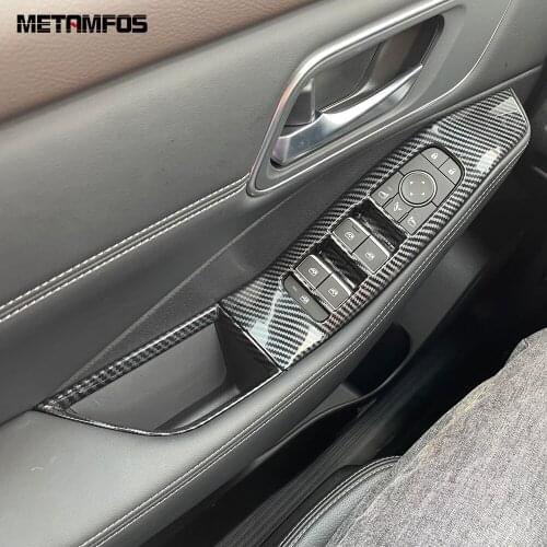 Window Lift Switch Cover Trim For Nissan Rogue X-trail 2021 2022 Carbon Fiber Inside Armrest Frame Inner Accessories Car Styling