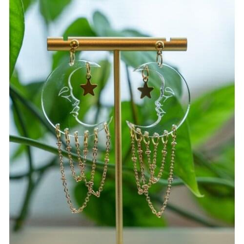MOON Acrylic Earrings Laser Cut Acrylic Earrings, Rainbow Statement Earrings, Chic Boho Earrings