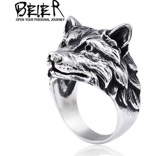 Beier 316L stainless steel Norse Viking Nordic Wolf Animal Mens Rings Punk Party High Quality Jewellery BR8-702