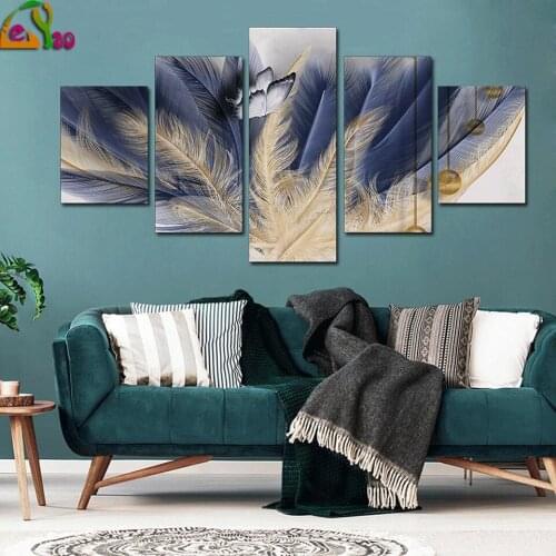 5 Pieces Abstract Feather Butterfly Diamond Painting Cross Stitch Kits Decorative Posters Home Decor Wall Diy Diamond Embroidery