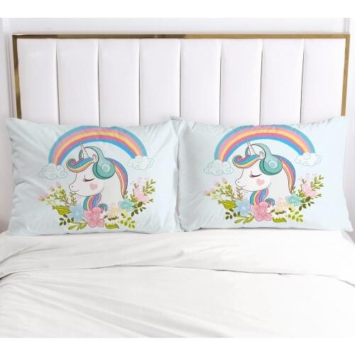 3D Unicorn 2PCS Pillow Cases Cartoon Decoration Throw Pillow Cover Bedding PillowCase For Baby Kids Child Girls Boys 50x70 65x65