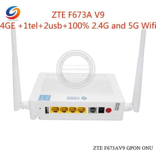 8pcs New ZTE F673A V9 Ont ONU Gpon Fiber Optic Modem Router Ftth Terminal Dual Band 4GE +1tel+2usb+100% 2.4G and 5G Wifi