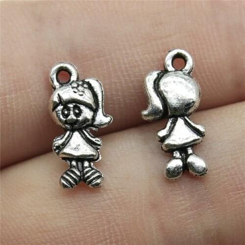 40PCS/lot Lovely Girl Charms 15x7mm Antique Silver Color Plated Pendants Making DIY Handmade Tibetan Jewelry