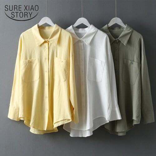 Autumn New Fashion Thick Women Long Sleeve Shirt Female Solid Turn-down Collar Button Shirts Women Blouses Double Pockets 6654