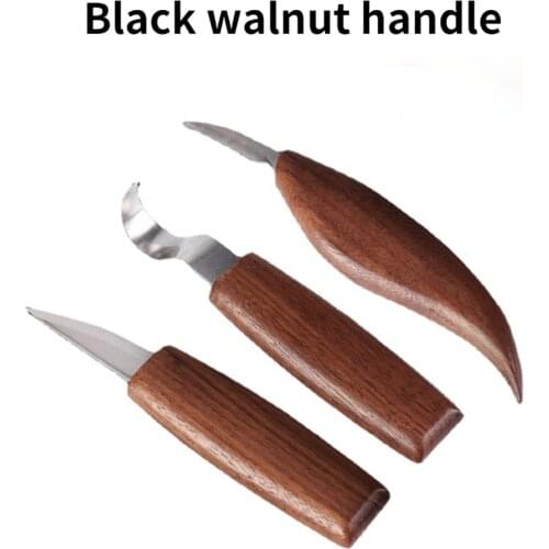Hot Woodworking Carving Knife Set Five-piece Round Handle Black Walnut Handle Carving Knife Carving Tool