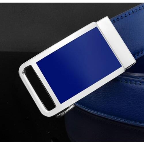 Genuine leather men belt cowhide fashion strap 3.5cm blue color automatic buckle belts for men brand designer belt luxury