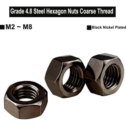 Grade 4.8 Steel Black Nickel Plated Hexagon Nuts Coarse Thread M2 M2.5 M3 M4 M5 M6 M8