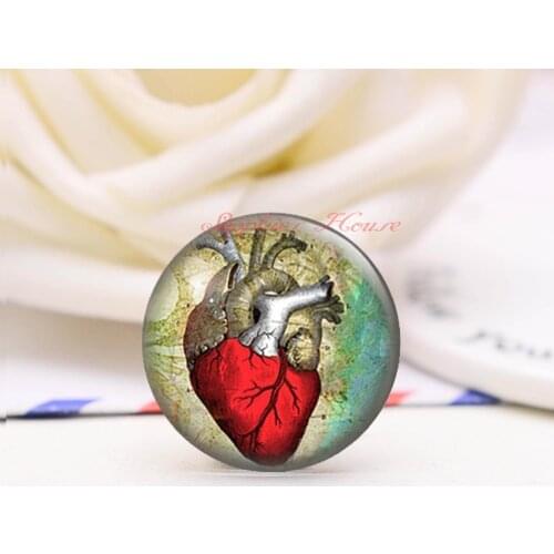 Handmade Round Cardiac organs photo glass Cabochons, Jewelry Finding Cameo Pendant Settings, (F84-1845)