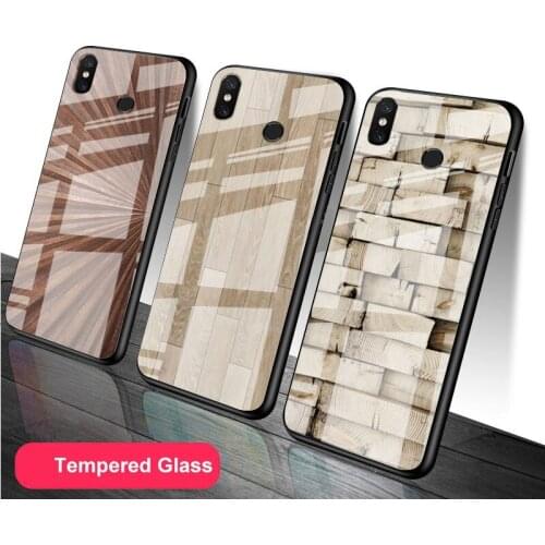 Texture wood Pattern Tempered Glass Phone Case For Redmi Note 5 6 7 8 9 Pro Note8T Note9S Redmi8 9 Cover Shell