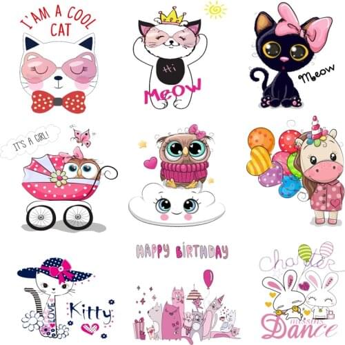 Iron on Transfer for Clothing Thermo-stickers for Children Diy Cat Pink Patche Pvc Patchl Fusible Stripes Appliques for Dress C