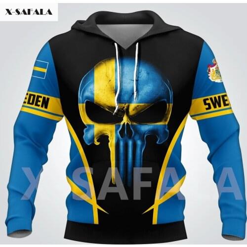 Sweden Viking National Emblem Skull Country Map Flag 3D All Printed Hoodie Man Women Harajuku Zipper Pullover Sweatshirt Jacket