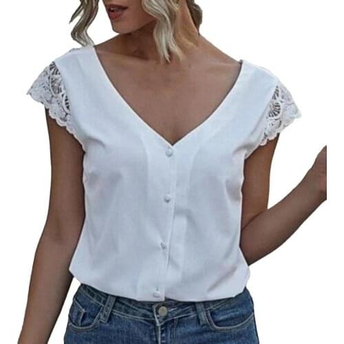 Women T-shirt Lace Backless Summer V Neck Short Sleeve Top for Dating
