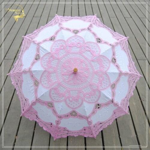 Chinese Handmade Lace Sun Umbrella Parasol Embroidery Wedding Umbrella Decoration For Bridal Umbrella Ombrelle Mariage 9Colors