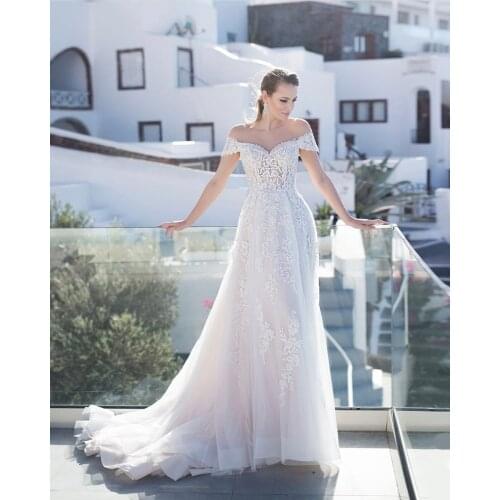Sexy Mermaid Wedding Dresses Lace With Embroidery Elegant Strapless Puff Sleeve Bride Dresses Appliques With Plus Size Train