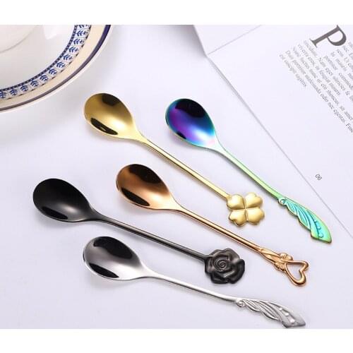 2 pcs 304 stainless steel small spoon creative coffee mixing spoon flower love dessert spoon mug scoop